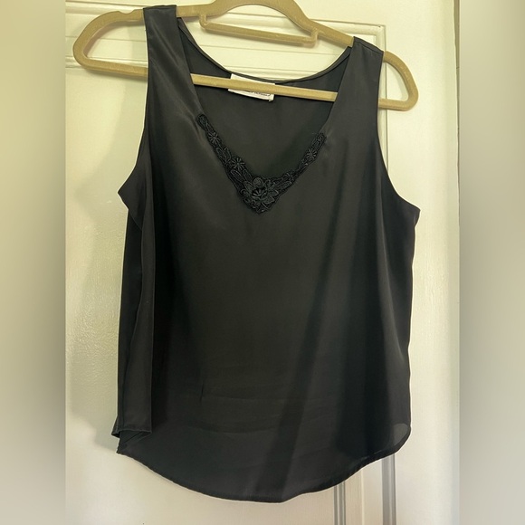 Vintage Impressions of California Black Satin Tank Top Lace Detail 90s Camisole - Picture 5 of 6
